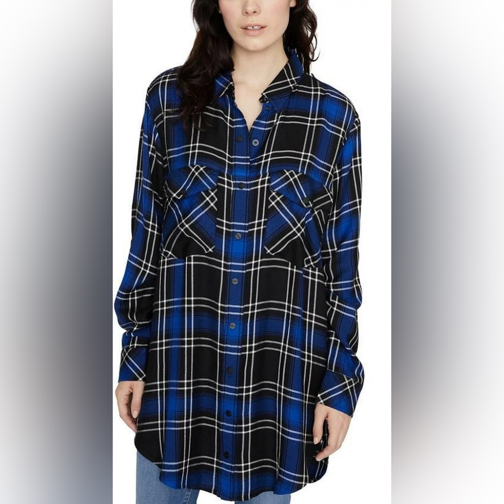 Sanctuary Women's Main Street Boyfriend Tunic Top Blue Size Large